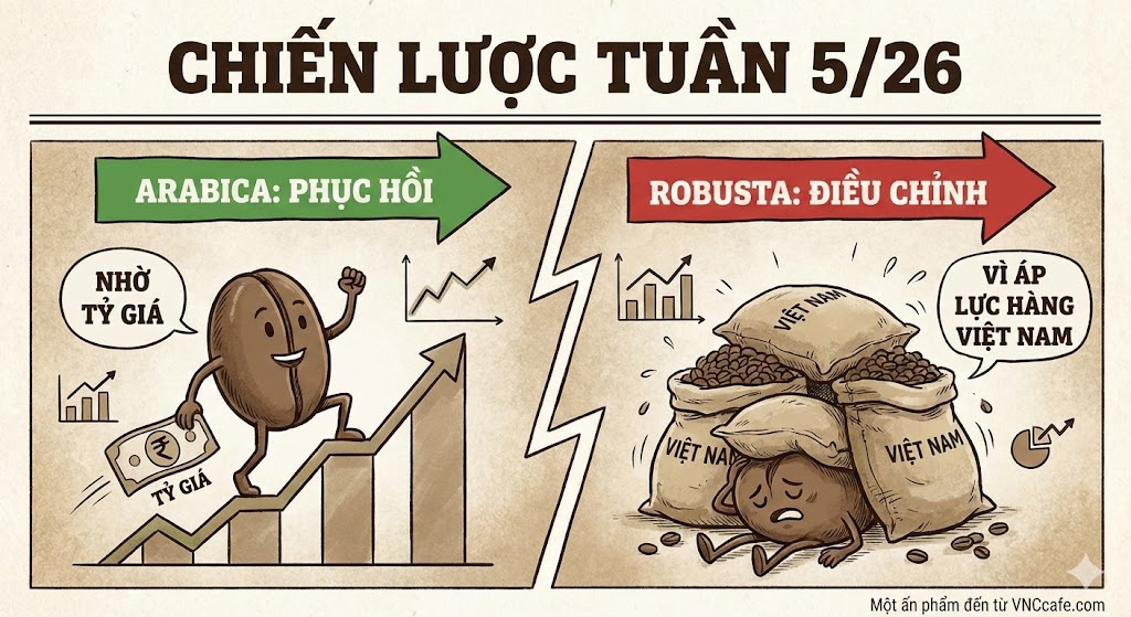 CHIẾN LƯỢC TUẦN 5/26: Arabica phục hồi nhờ tỷ giá, Robusta điểu chỉnh vì áp lực hàng Việt Nam